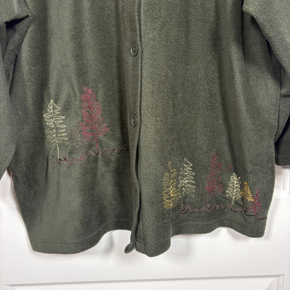 Forest Green Fleece Button Up Embroidered Jacket Plus Sz 22-24 Fall Transition - Picture 6 of 9